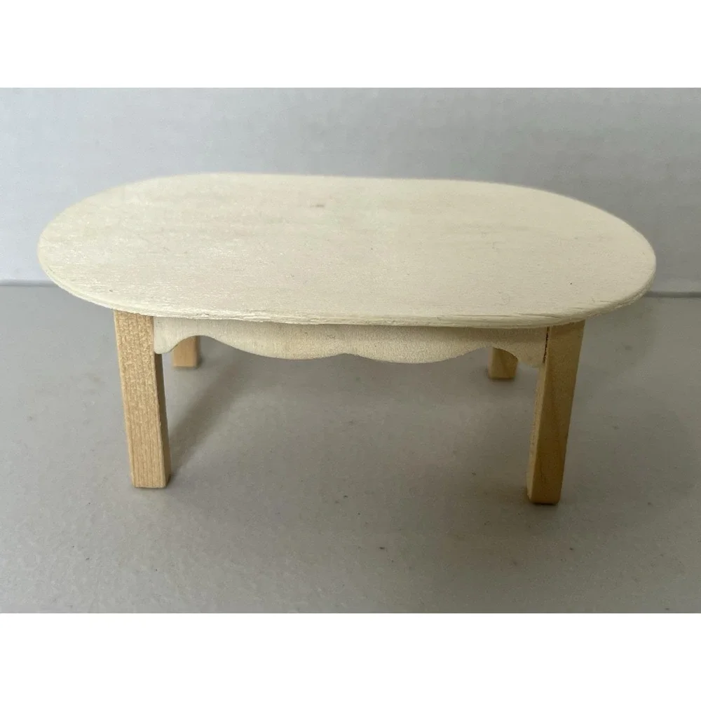 Doll House Miniature Furniture Wood Desk & Oval table Unfinished‎